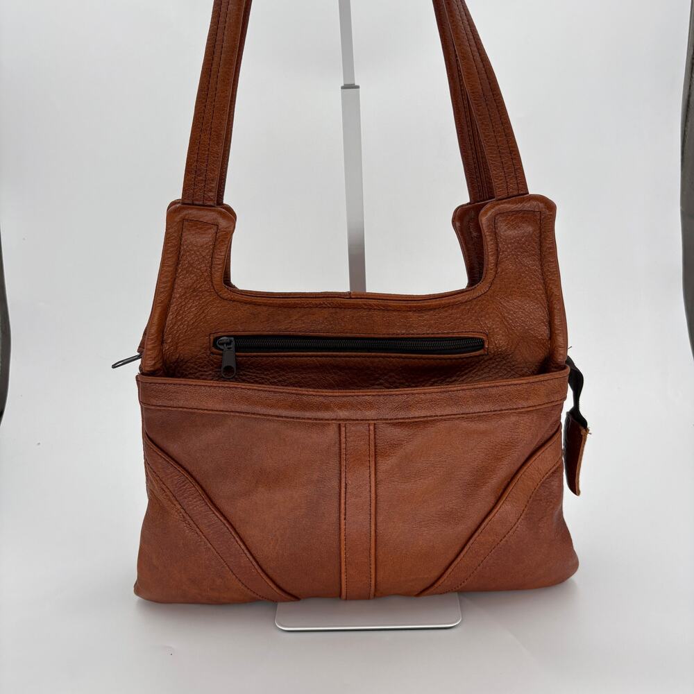Vintage Brown Leather Shoulder Bag Mexico Multi Pocket Hobo Tote Crossbody